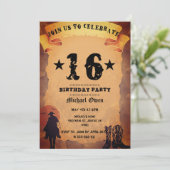 Cowboy feest verjaardag 16 jaar oude papieren paar kaart (Staand voorkant)
