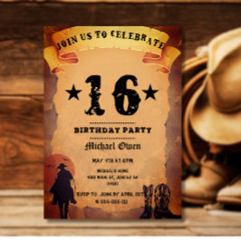 Cowboy feest verjaardag 16 jaar oude papieren paar kaart