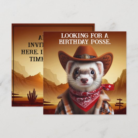 Cowboy Ferret Westerne stijl Verjaardagspose Kaart (Voorkant / Achterkant)