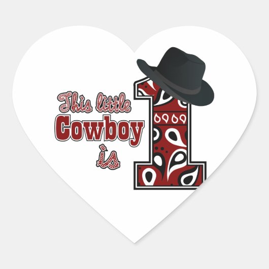Cowboy First Birthday Hart Sticker (Voorkant)