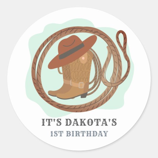 Cowboy First Birthday Invite Envelope Seals Ronde Sticker (Voorkant)
