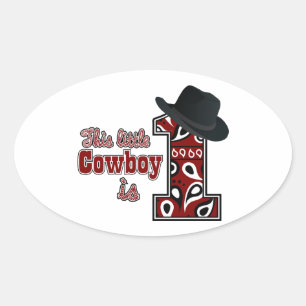 Cowboy First Birthday Ovale Sticker