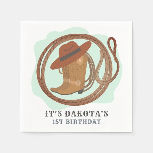 Cowboy First Birthday Party Napkins Servet (Voorkant)