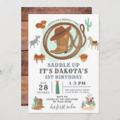 Cowboy First Birthday Uitnodiging (Voorkant / Achterkant)