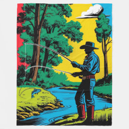 Cowboy Fisherman on Riverbank  Fleece Blanket Deken