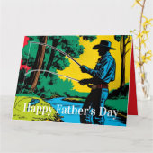 Cowboy Fisherman on Riverbank Kaart (Gele Bloem)