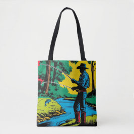 Cowboy Fisherman on Riverbank Tote Bag