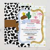 Cowboy & Flamingo Joint Boy Girl Birthday Kaart (Voorkant / Achterkant)