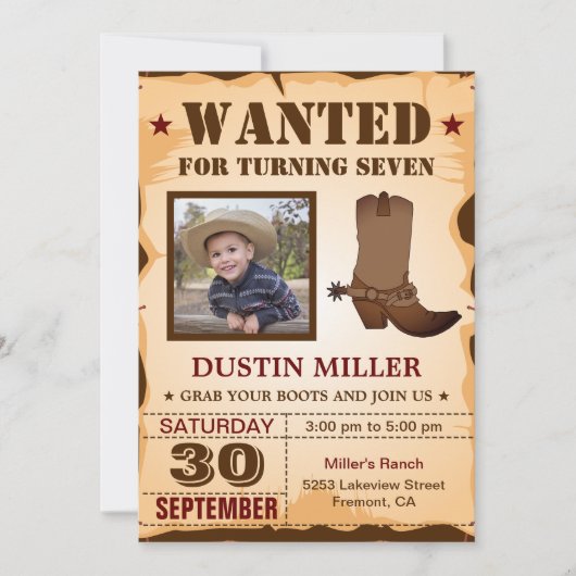 Cowboy Foto Gezocht Poster Birthday Party Kaart (Voorkant)