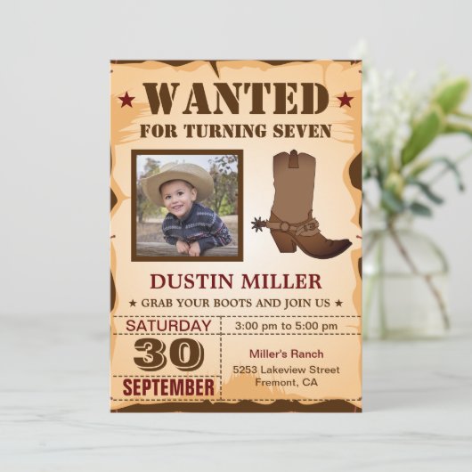 Cowboy Foto Gezocht Poster Birthday Party Kaart (Staand voorkant)