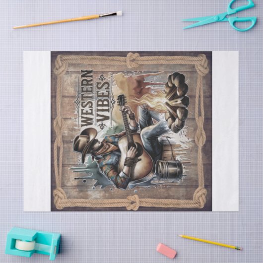 Cowboy Free Spirit Retro Western Decoupage Tissuepapier (Craft)