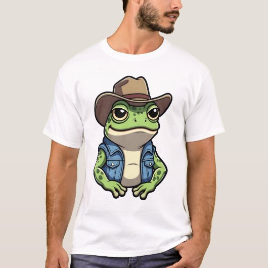 Cowboy Frog in Denim Vest T-shirt (Voorkant)