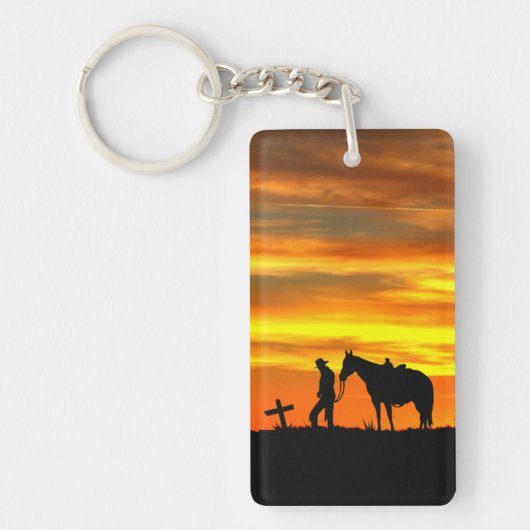 Cowboy Gebed met zonsondergang Sleutelhanger (Voorkant)