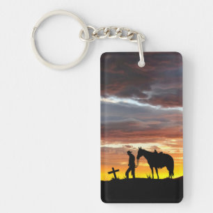 Cowboy Gebed met zonsondergang Sleutelhanger