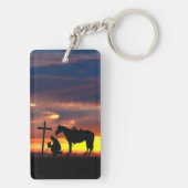 Cowboy Gebed met zonsondergang Sleutelhanger (achterkant)