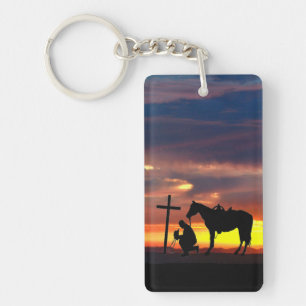 Cowboy Gebed met zonsondergang Sleutelhanger