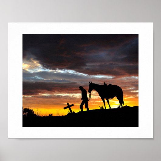 Cowboy gebedsilhouet met zonsondergang Poster (Voorkant)