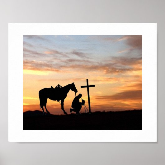 Cowboy gebedsilhouet met zonsondergang Poster (Voorkant)