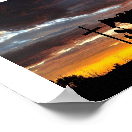 Cowboy gebedsilhouet met zonsondergang Poster (Hoek)