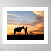 Cowboy gebedsilhouet met zonsondergang Poster (Voorkant)