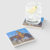 Cowboy gemonteerd stenen onderzetter (Zijkant)