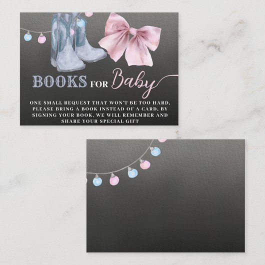 Cowboy gender onthult boeken voor een baby kaart. informatiekaartje (Voorkant / Achterkant)