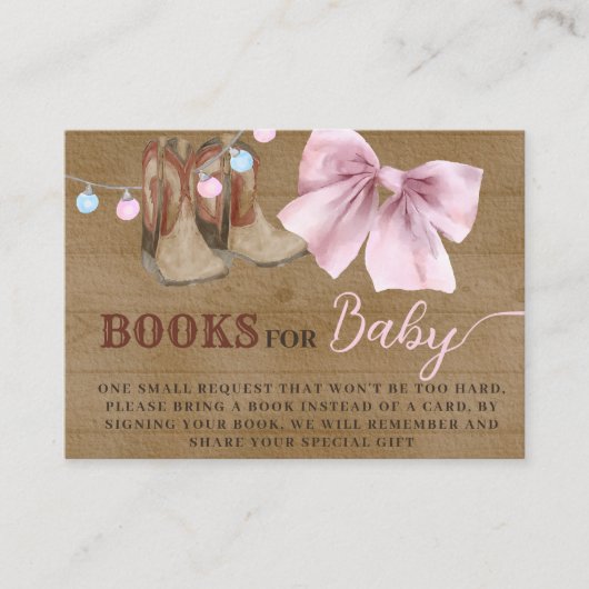 Cowboy gender onthult boeken voor een baby kaart. informatiekaartje (Voorkant)