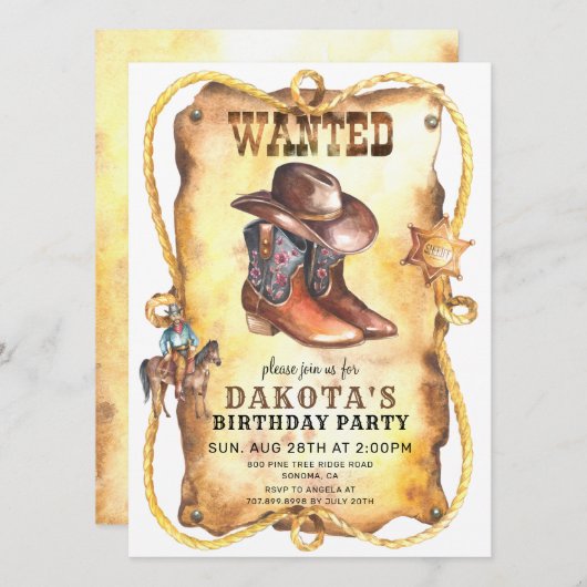 Cowboy Gezocht Poster Birthday Party Kaart (Voorkant / Achterkant)