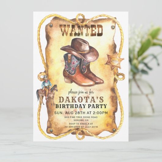 Cowboy Gezocht Poster Birthday Party Kaart (Staand voorkant)