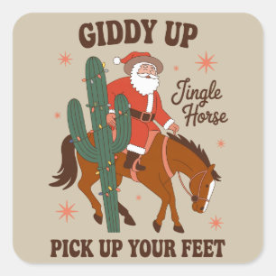 Cowboy Giddy Up Bellen Paard Til Je Voeten Op Vierkante Sticker