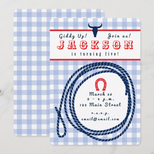 Cowboy Gingham Uitnodiging (Voorkant / Achterkant)