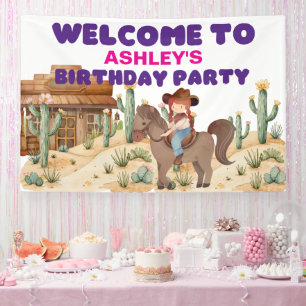 Cowboy Girl op Horse Verjaardagsfeest Welkom Spandoek