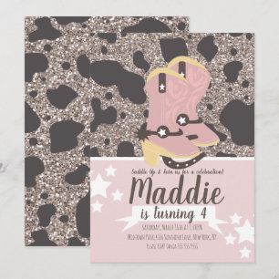 Cowboy Girl Verjaardag Glitter Koeienprint Feest Kaart