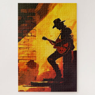 Cowboy Gitarist Wandkunst – Rustieke Westerse Muzi Legpuzzel