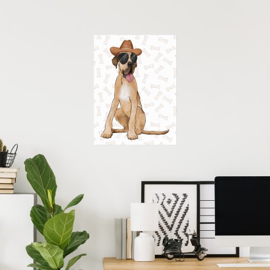Cowboy Great Dane Dog Poster (Thuiskantoor)