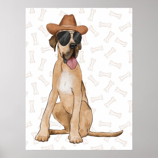 Cowboy Great Dane Dog Poster (Voorkant)