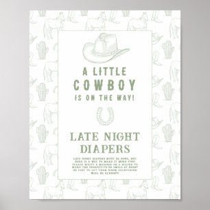 Cowboy groen baby shower Late night luiers spel Poster