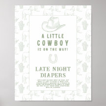 Cowboy groene baby shower Late night luiers spel