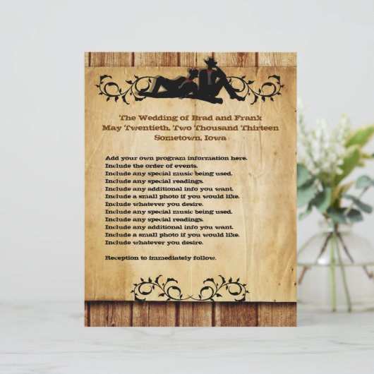 Cowboy Grooms Custom Gay Wedding Programs (Staand voorkant)