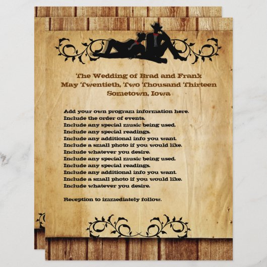 Cowboy Grooms Custom Gay Wedding Programs (Voorkant / Achterkant)