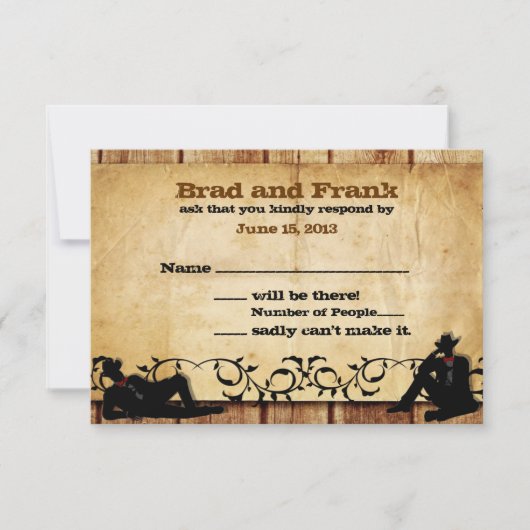 Cowboy Grooms Custom Gay Wedding RSVP-kaarten RSVP Kaartje (Voorkant)