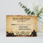 Cowboy Grooms Custom Gay Wedding RSVP-kaarten RSVP Kaartje (Staand voorkant)