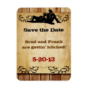 Cowboy Grooms Gay Wedding Save-the-Date Magneten