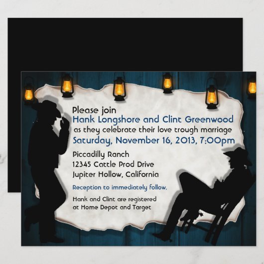 Cowboy Grooms II Aangepaste huwelijksuitnodigingen Kaart (Voorkant / Achterkant)