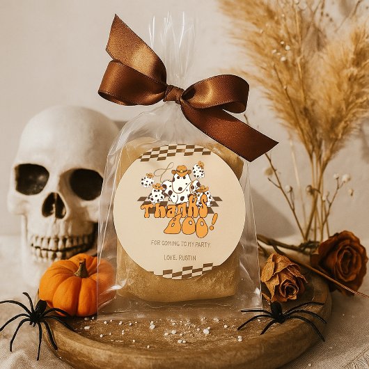 Cowboy Halloween Geruit Patroon Bedankt Boo Ronde Sticker