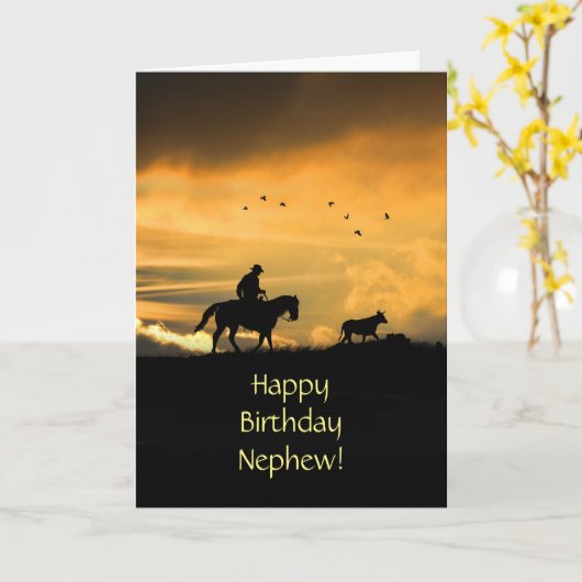 Cowboy Happy Birthday voor Nephew-Kaart Kaart (Gele Bloem)