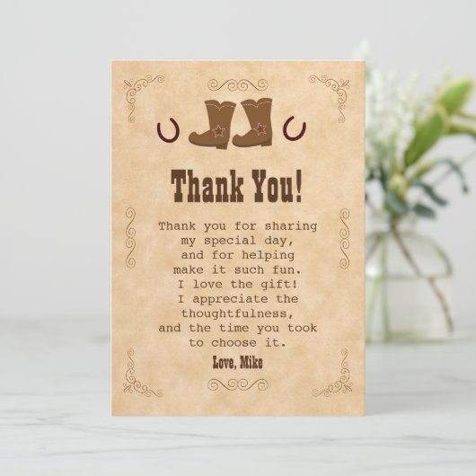 Cowboy Hartelijk dank Westerne kaart oude stijl (Staand voorkant)