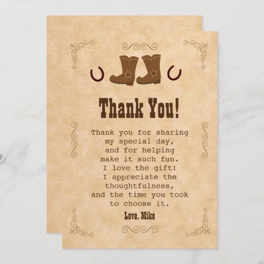 Cowboy Hartelijk dank Westerne kaart oude stijl  (Voorkant / Achterkant)