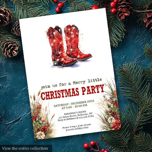 Cowboy Hat and Boots Christmas Party Invite Kaart