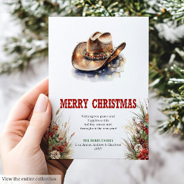 Cowboy hat Christmas greeting card editable Feestdagenkaart